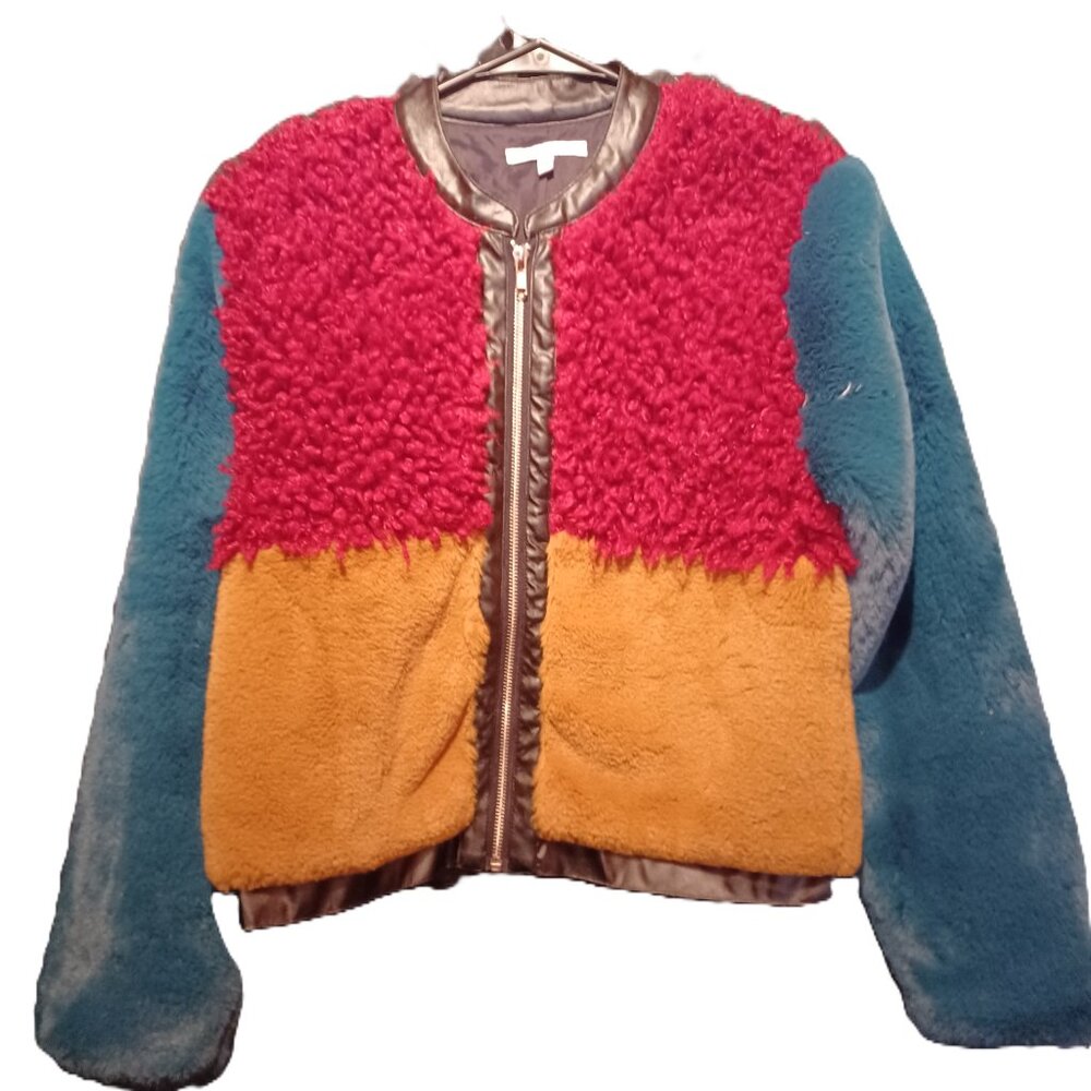 Ivory Rose Women's Multicolor Jacket Mixed Media Faux Fur Leather S/M